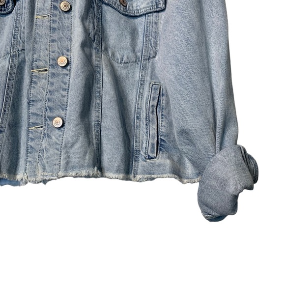 FREE PEOPLE | NWOT Baja Hooded Distressed Denim Jacket - Picture 4 of 13